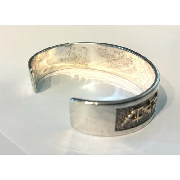 Navajo Signed Tommy Jackson Sterling , 14k Gold Overlay Design Cuff Bracelet 42g - Picture 5 of 14